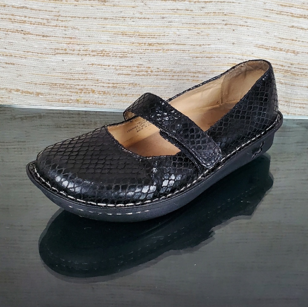 ALEGRIA Black snake leather mary jane comfort shoe